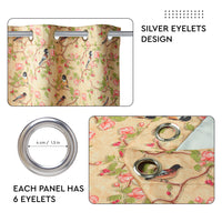 Blackout Polyester Pale Gold Birds Curtain (Pack of 2)