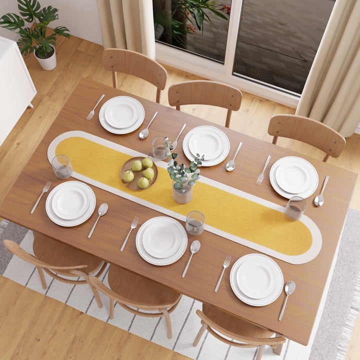 Cotton Yellow & Off White Table Runner (Pack of 1)