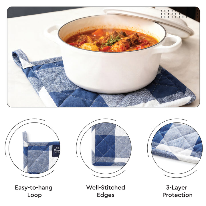 Cotton Buffalo Blue Checks Oven Glove & Pot Holder