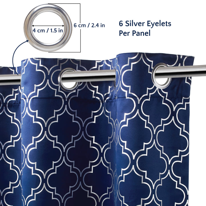 Blackout Polyester Trellis Navy Curtain (Pack of 2)