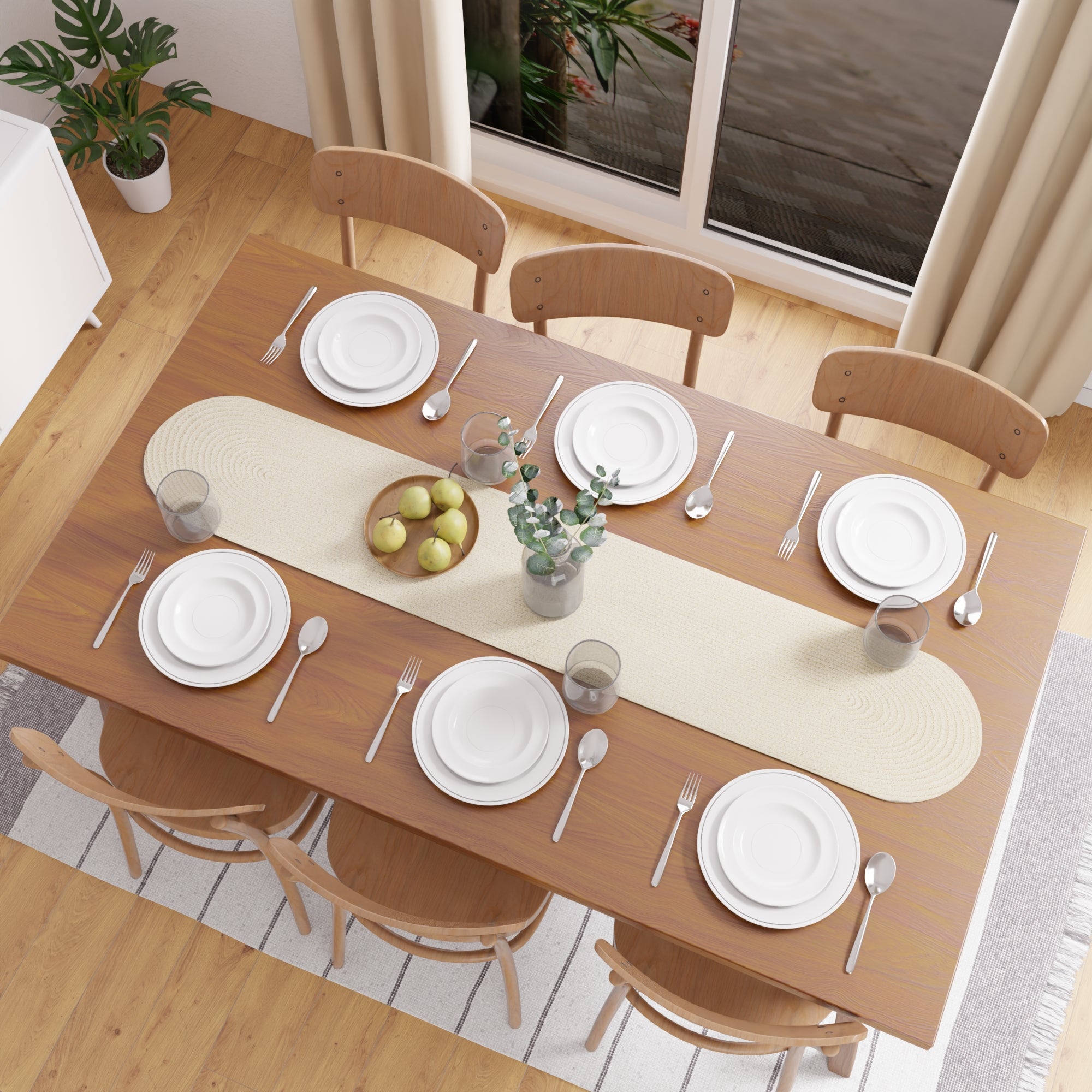 Cotton Off White Table Runner (Pack of 1)