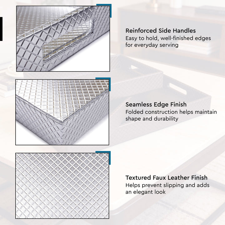Leather Silver Leather Serving Tray Combo