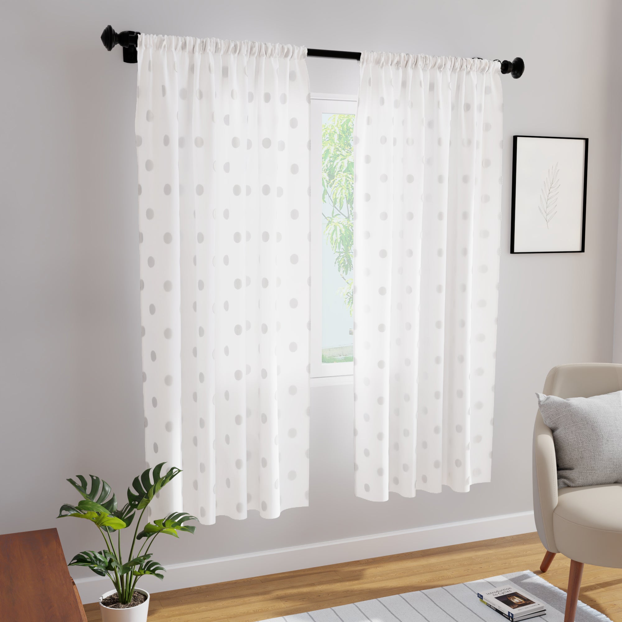 Polyester Dollar White Curtain (Pack of 2)