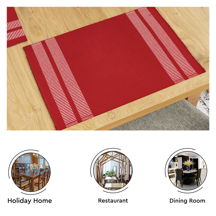 Cotton Ladder Red Table Runner+Placemat (Pack of 5)