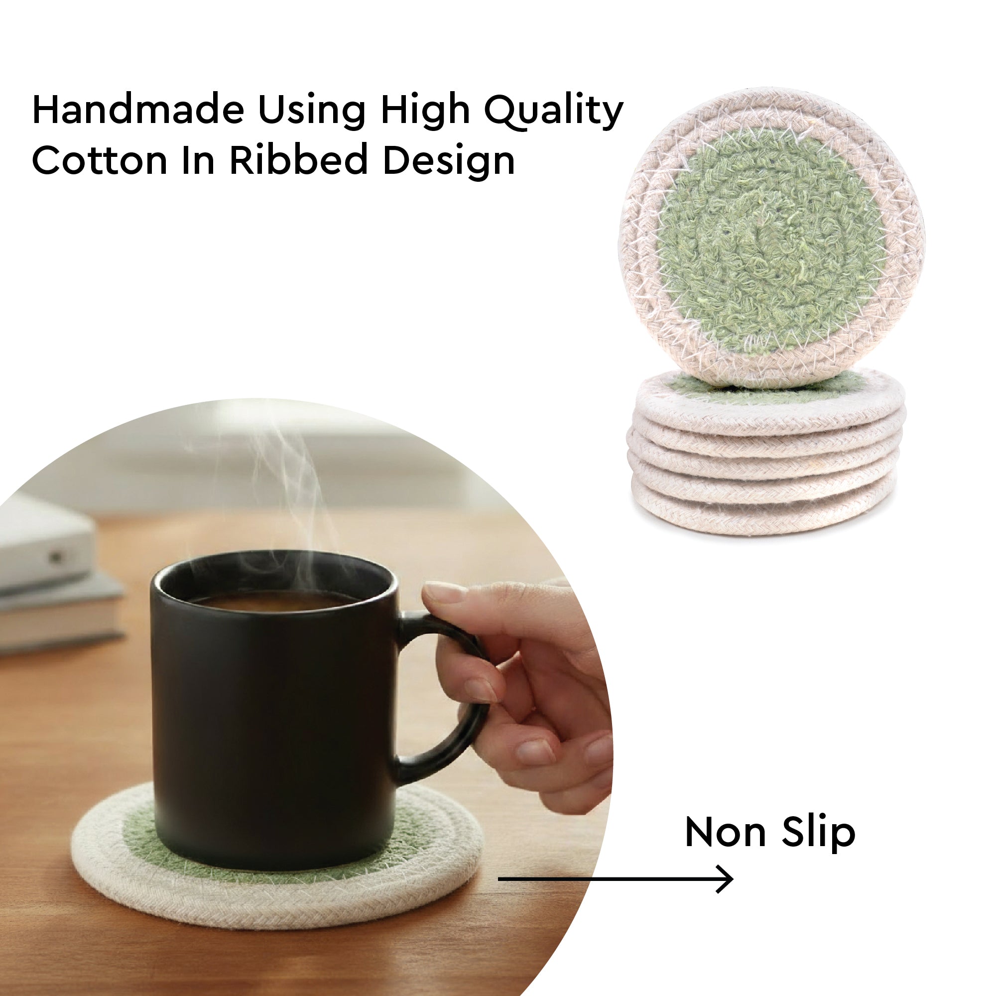 Cotton Sage & Off White Coaster