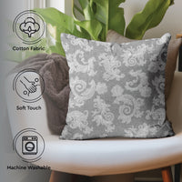 Chambray Cotton Floral Grey Cushion Cover (Pack of 2)