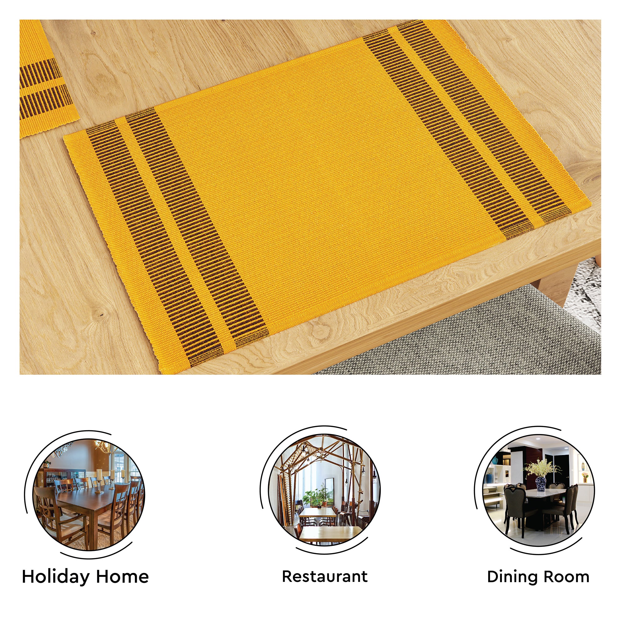 Cotton Ladder Yellow Table Runner+Placemat (Pack of 5)