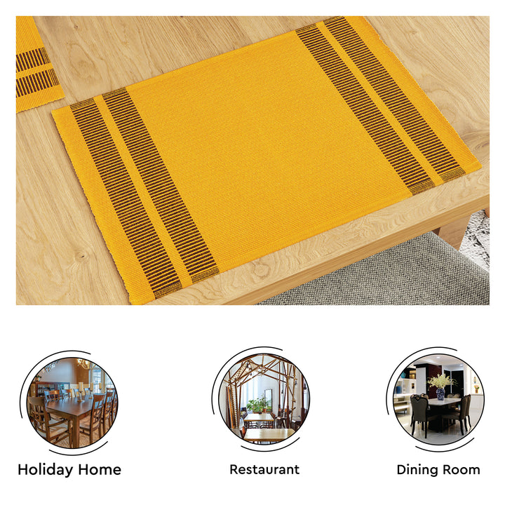 Cotton Ladder Yellow Table Runner+Placemat (Pack of 5)