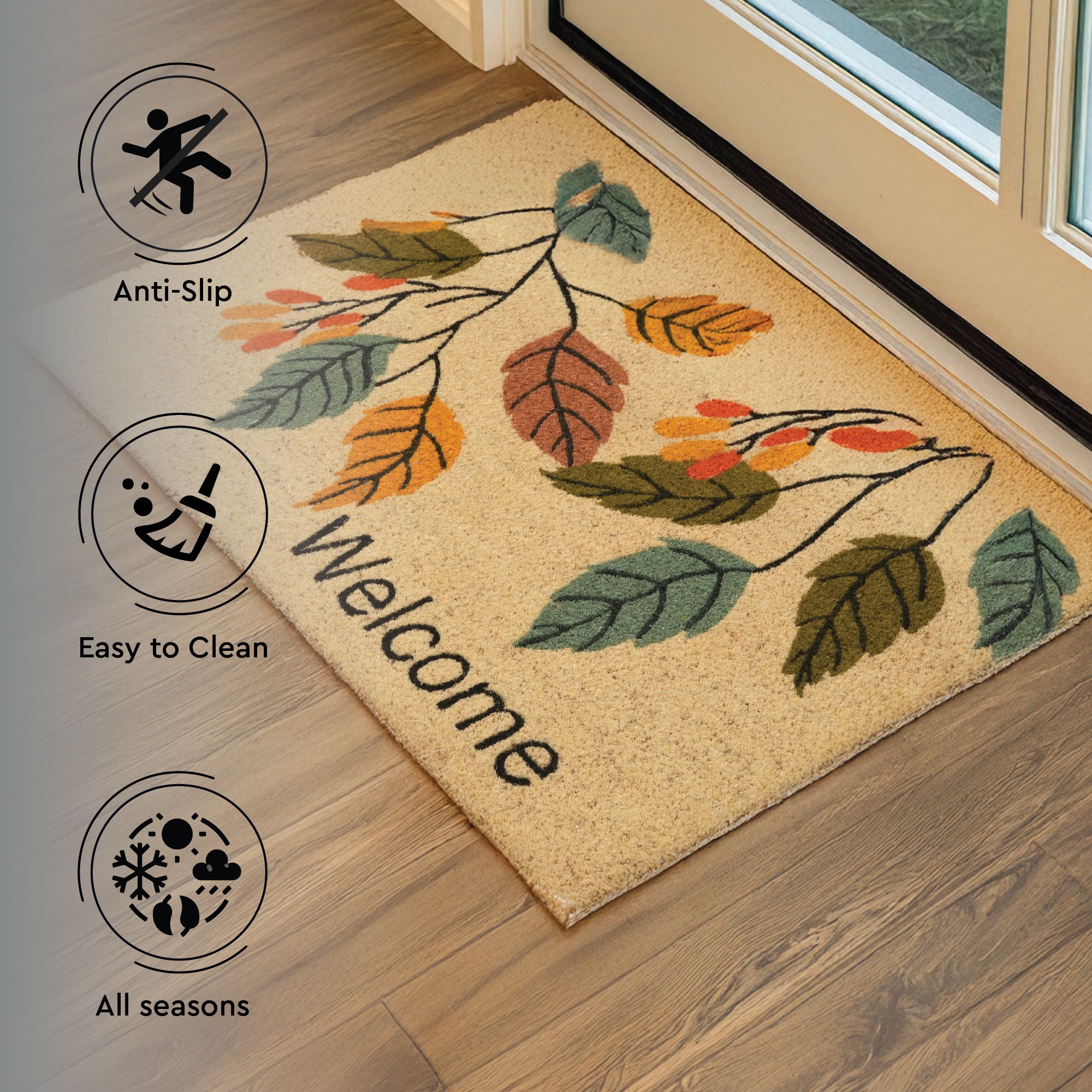 Coir Door Mats for Home Entrance Thick Anti-slip Welcome Doormat with PVC Back | Ideal for Indoor, Outdoor, Patio, Home and Office | Durable and Easy to Clean