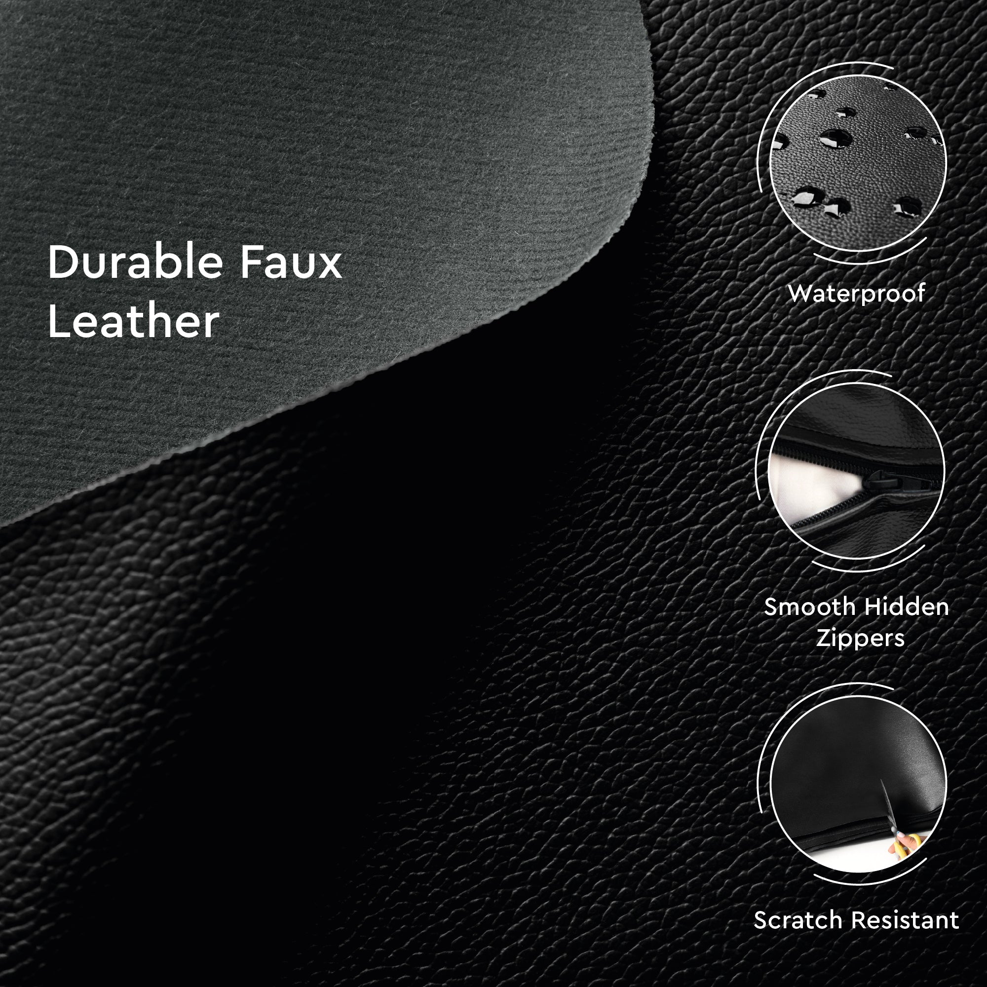 PVC Leather Black Cushion Cover (Pack of 2)
