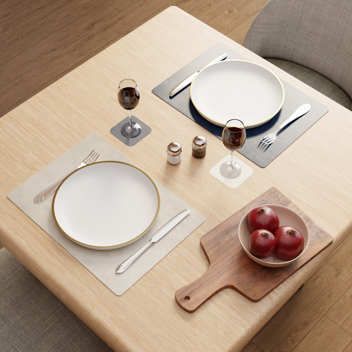 2 Sided Leather Grey & Blue Placemat + Coaster