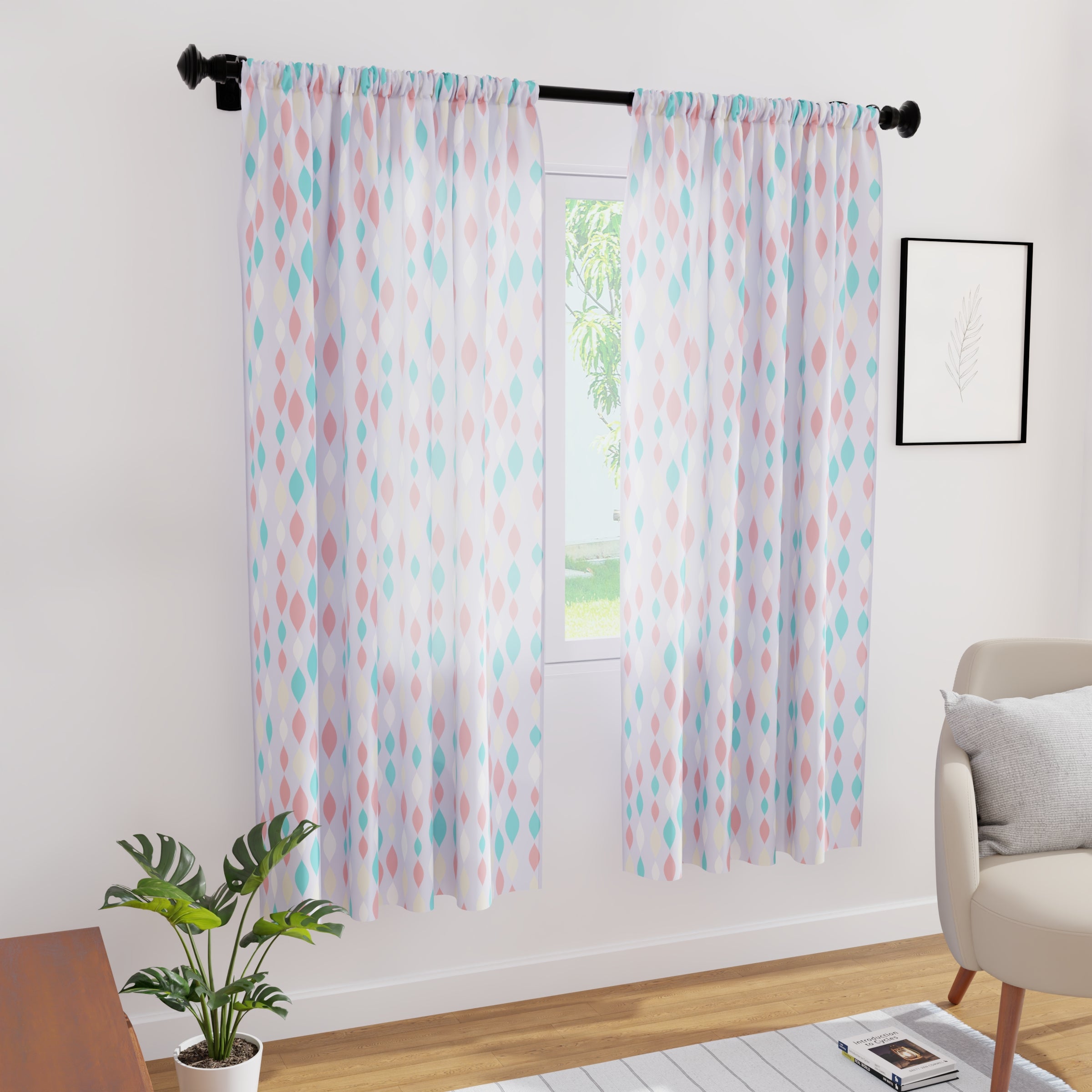 Polyester Teardrops Lilac Curtain (Pack of 2)