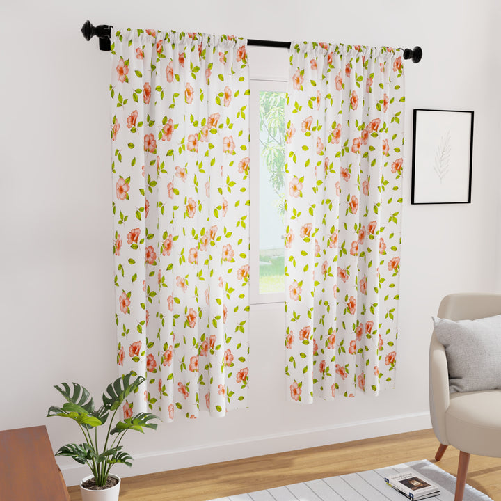 Polyester Hibiscus Curtain (Pack of 2)