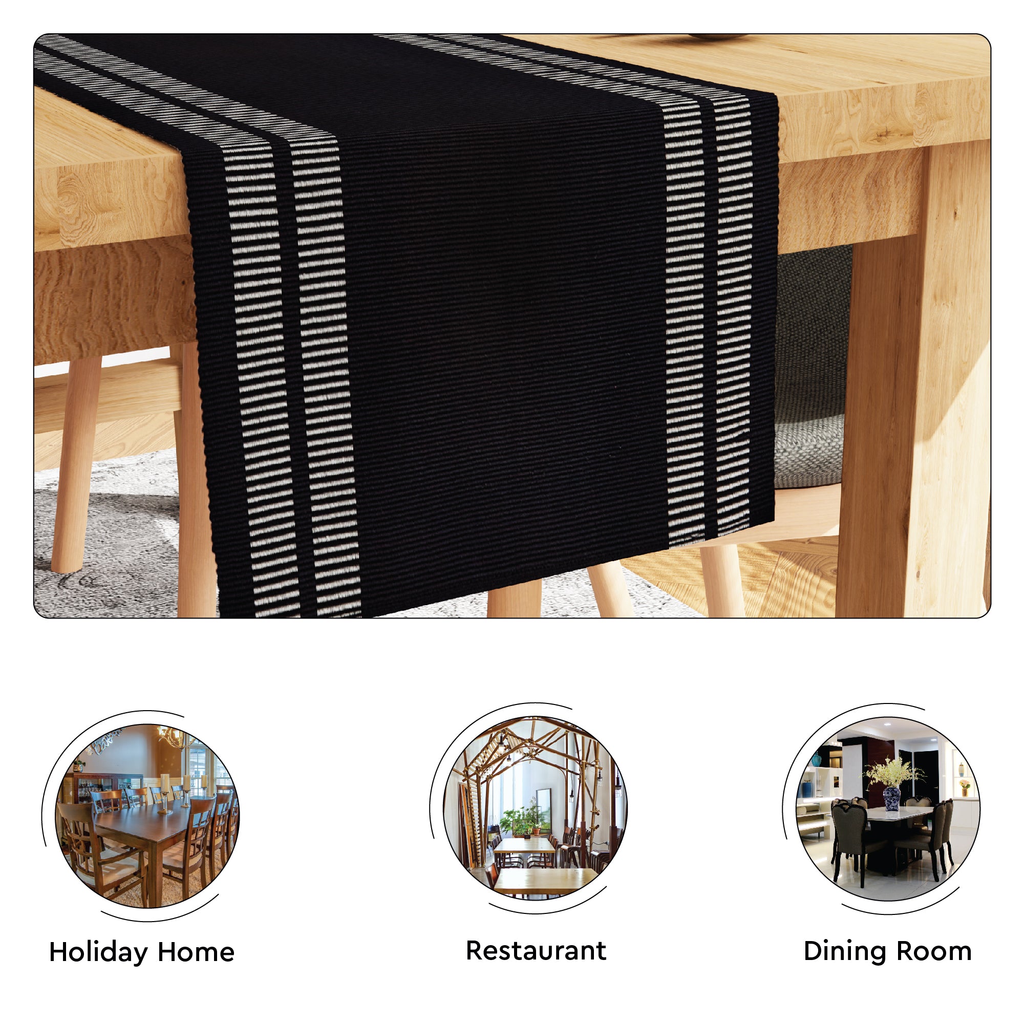 Cotton Ladder Black Table Runner (Pack of 1)