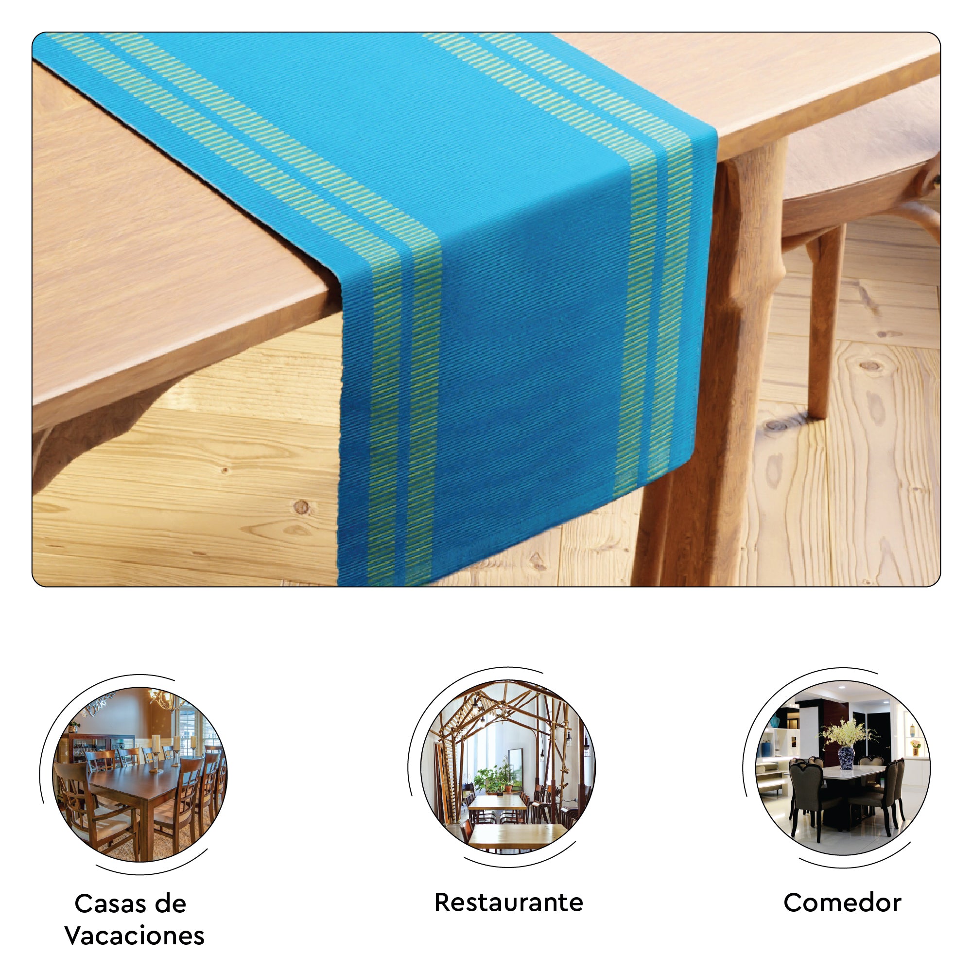 Ribbed Cotton Ladder Turq Blue Table Runner (Pack of 1)
