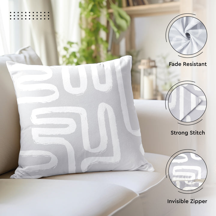 Polyester Boho Maze Grey Cushion Cover (Pack of 2)