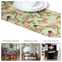 Blackout Polyester Sage Green Birds Table Runner (Pack of 1)
