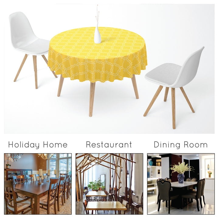 Polyester Yellow Trellis Table Cloth (Pack of 1)