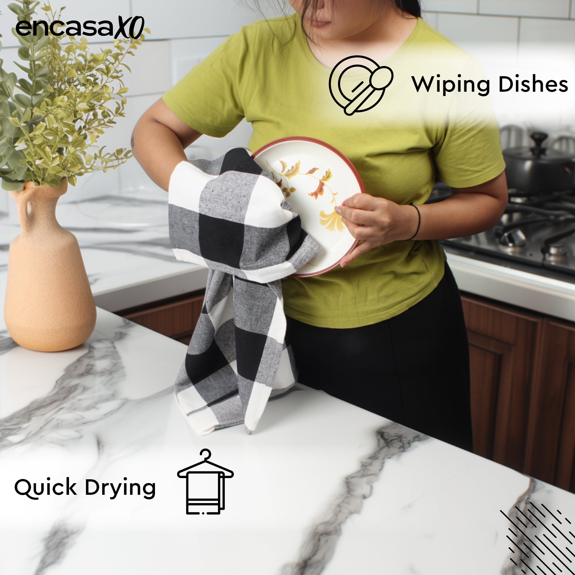Cotton Buffalo Black Checks Kitchen Towel (Pack of 4)