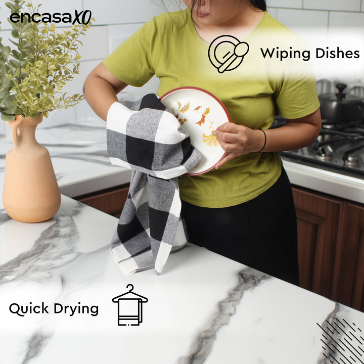 Cotton Buffalo Black Checks Kitchen Towel (Pack of 4)