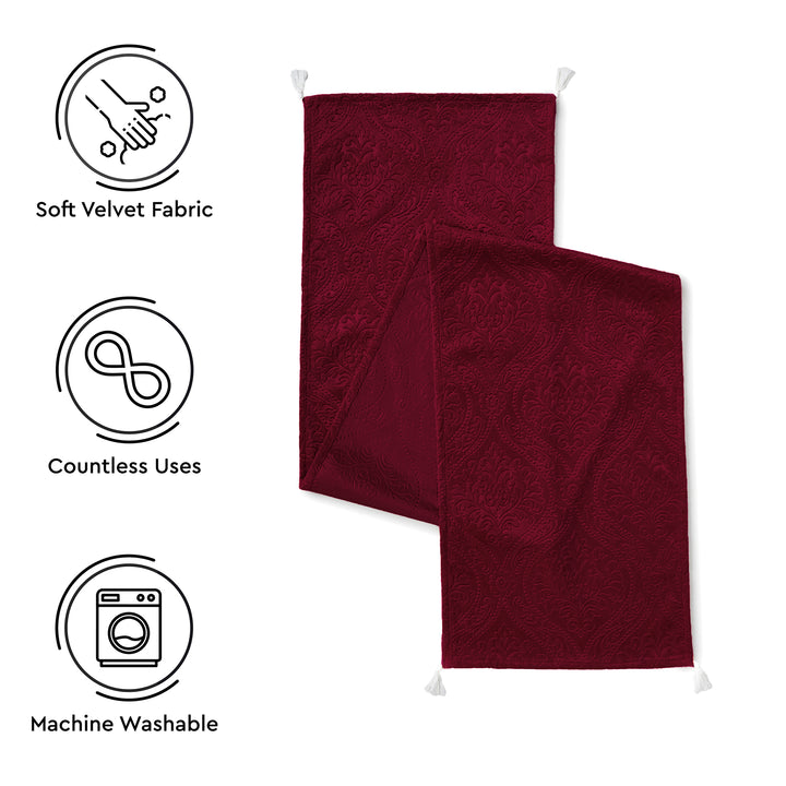Embossed Velvet Maroon Table Runner