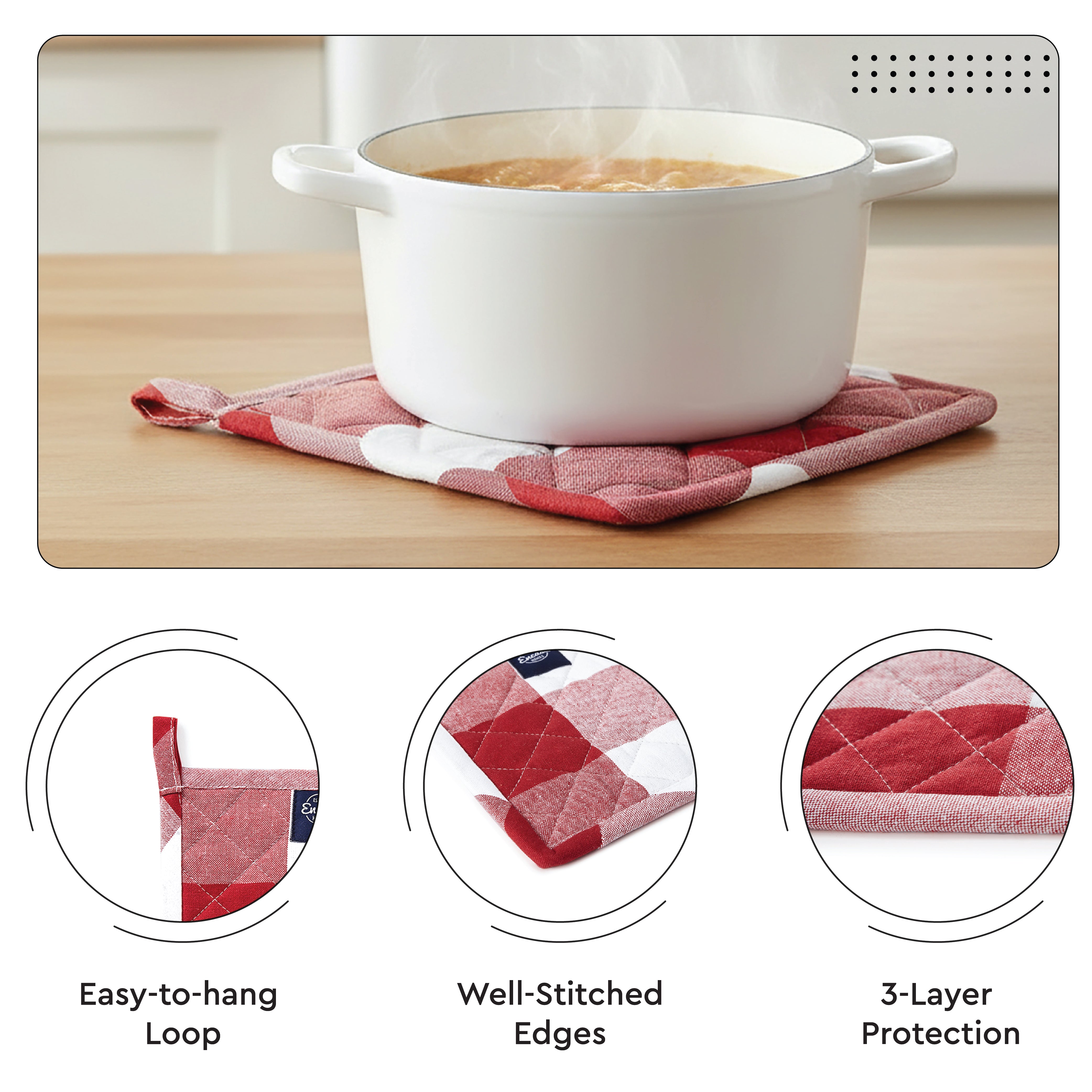 Cotton Buffalo Red Checks Apron + Oven Glove + Pot Holder