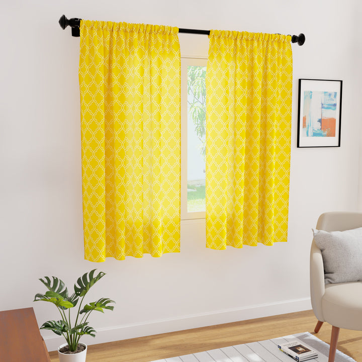 Polyester Trellis Yellow Curtain (Pack of 2)