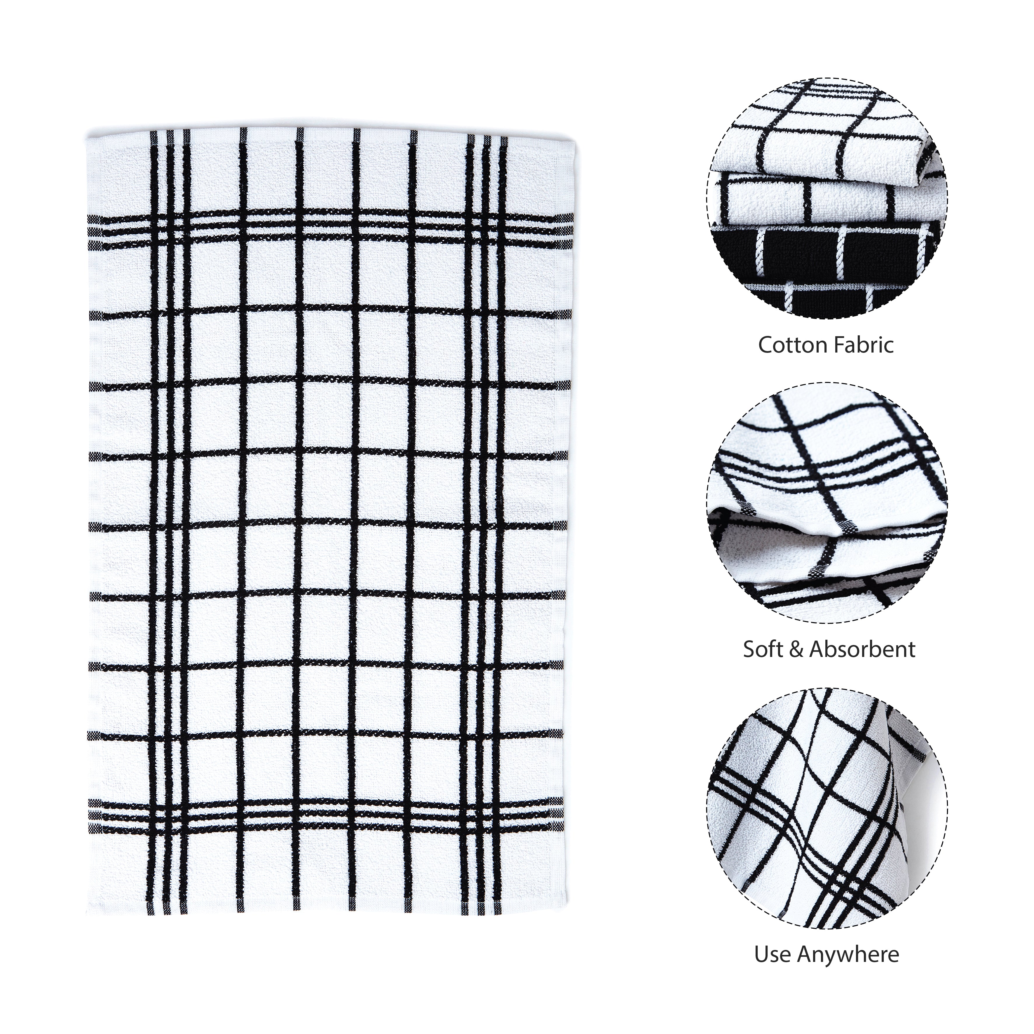 Cotton Black Non-terry+Terry Kitchen Towel (Pack of 4)