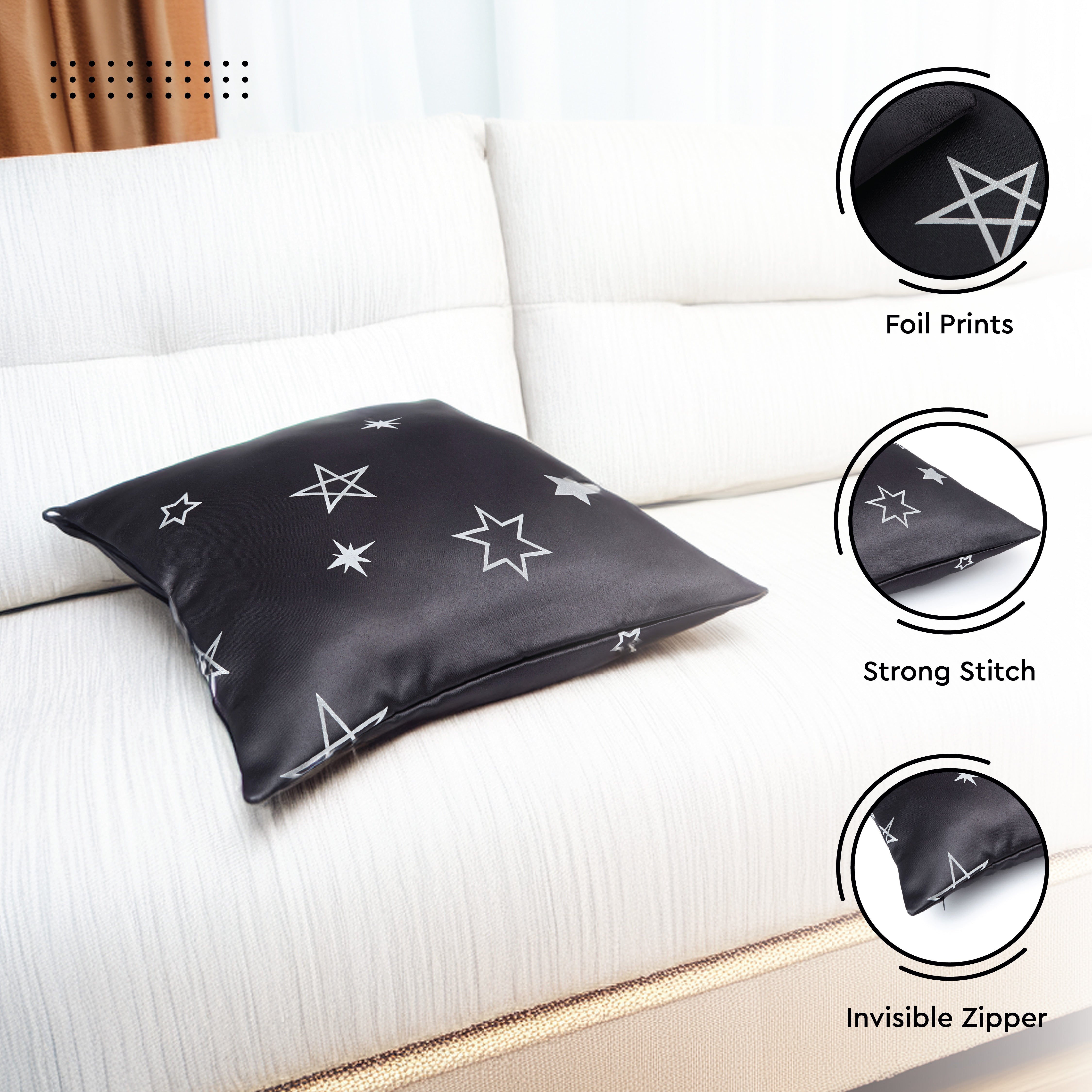Blackout Polyester Star Grey Cushion Cover (Pack of 2)