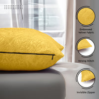 Embossed Velvet Lemon Yellow Cushion Cover (Pack of 2)