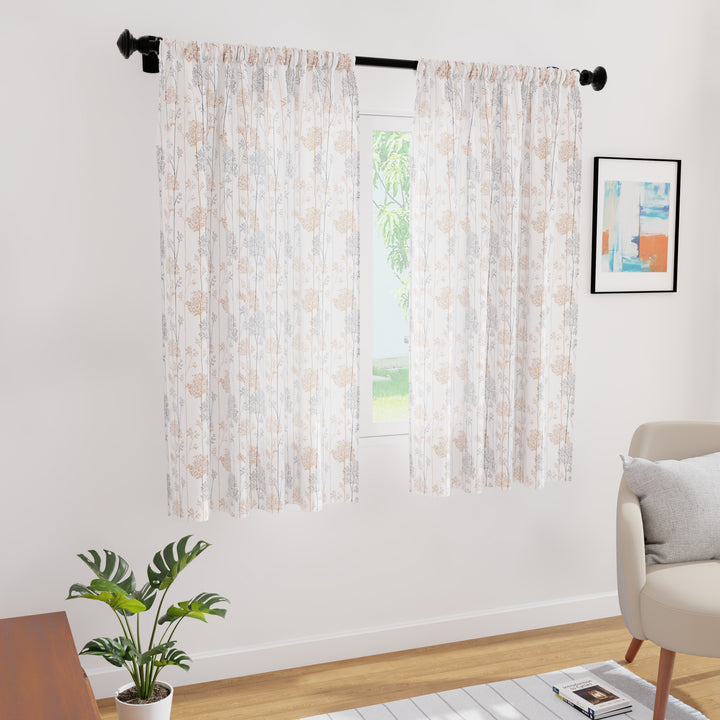 Polyester Branches Orange Curtain (Pack of 2)