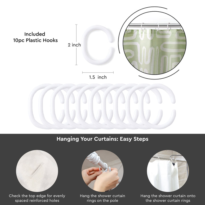 Polyester Maze Sage Combo Shower Curtain + Bathmat (Pack of 3)