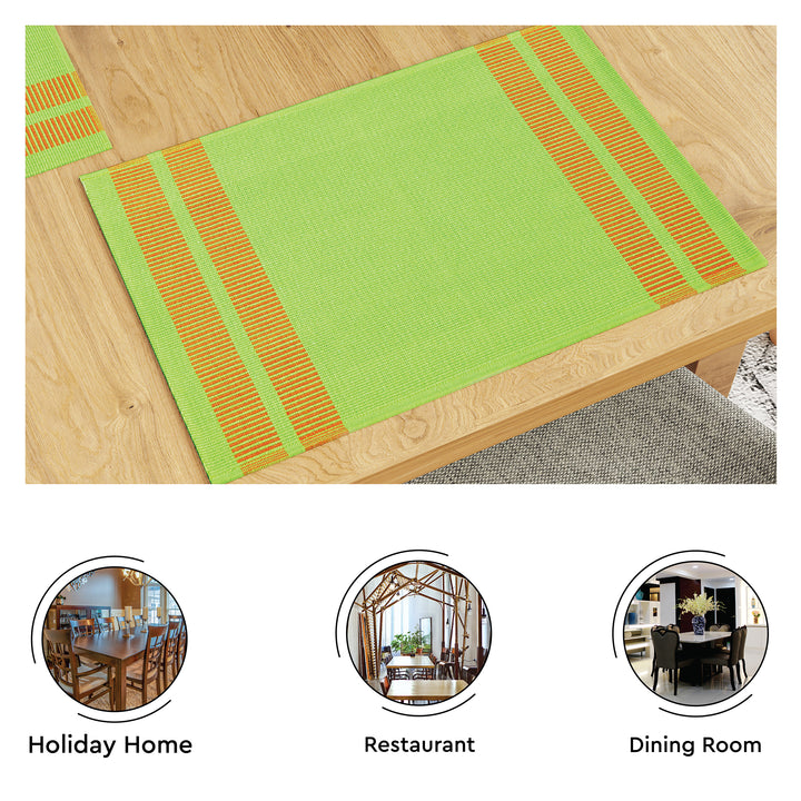 Cotton Ladder Green Table Runner+Placemat (Pack of 7)