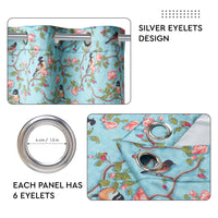 Blackout Polyester Sky Blue Birds Curtain (Pack of 2)