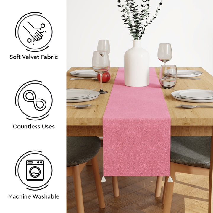 Embossed Velvet Pink Table Runner
