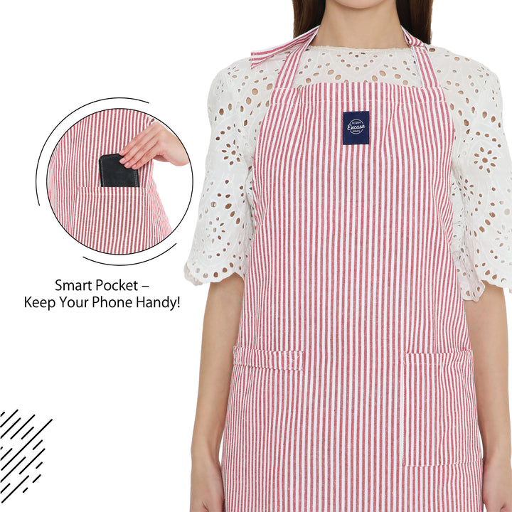 Cotton Ticking Red Apron (Pack of 1)