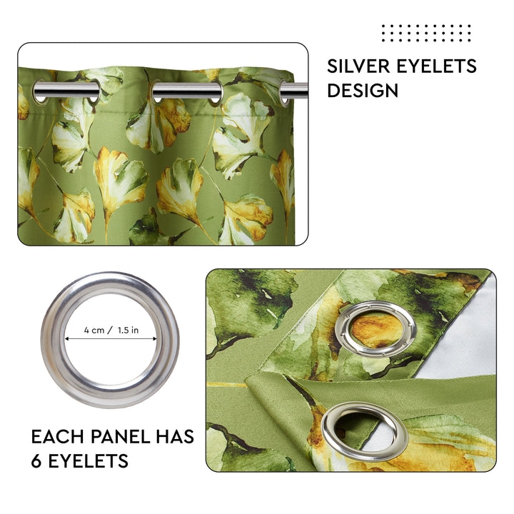 Blackout Polyester Gingko Green Curtain (Pack of 2)