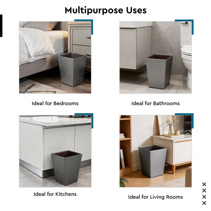 PU-Leather Grey Leather Dustbin