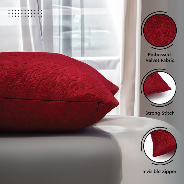 Embossed Velvet Red Cushion Cover (Pack of 2)
