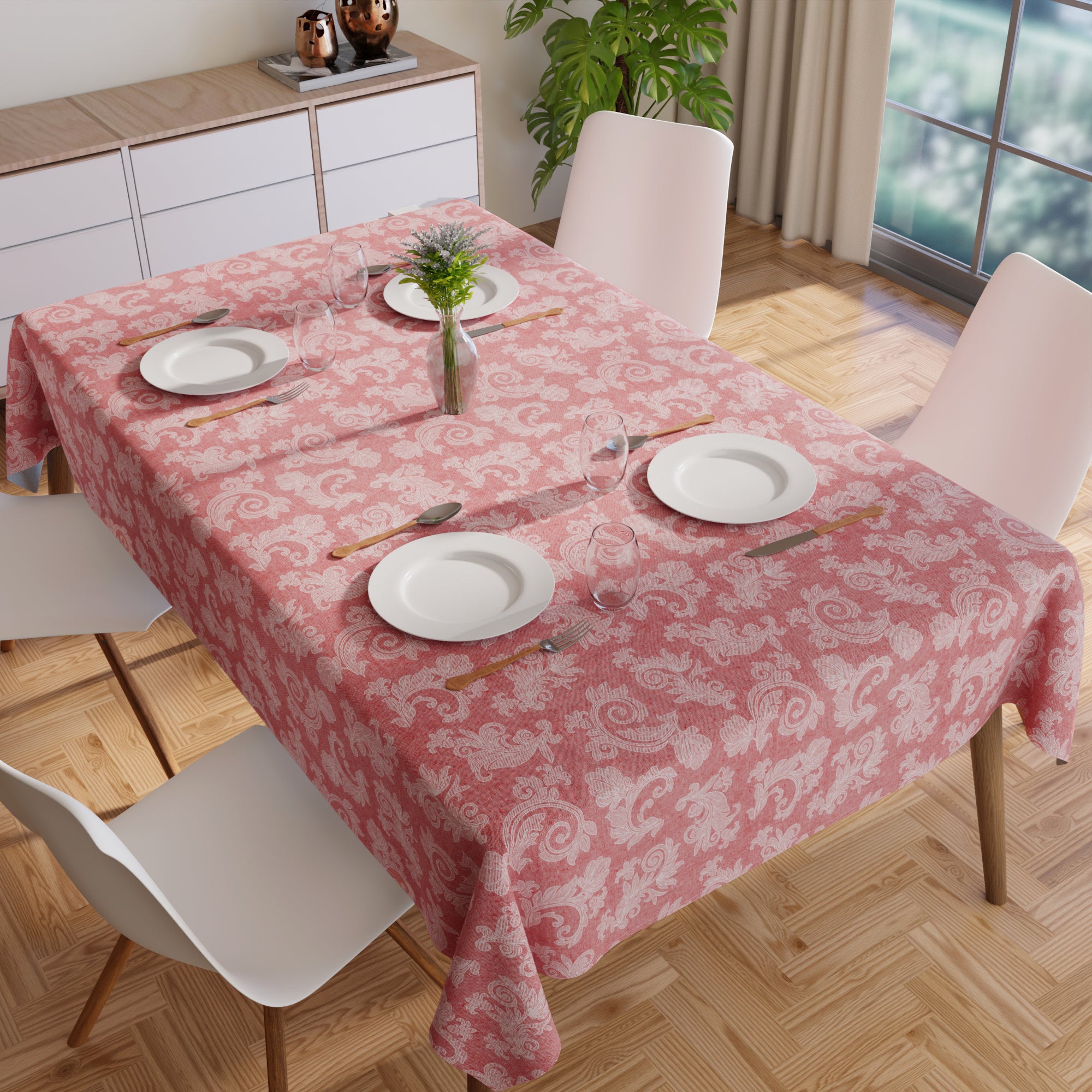 Cotton Red Table Cloth (Pack of 1)