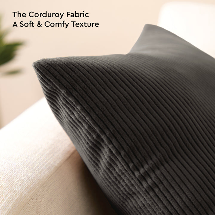 Corduroy Dark Grey Cushion Cover (Pack of 2)