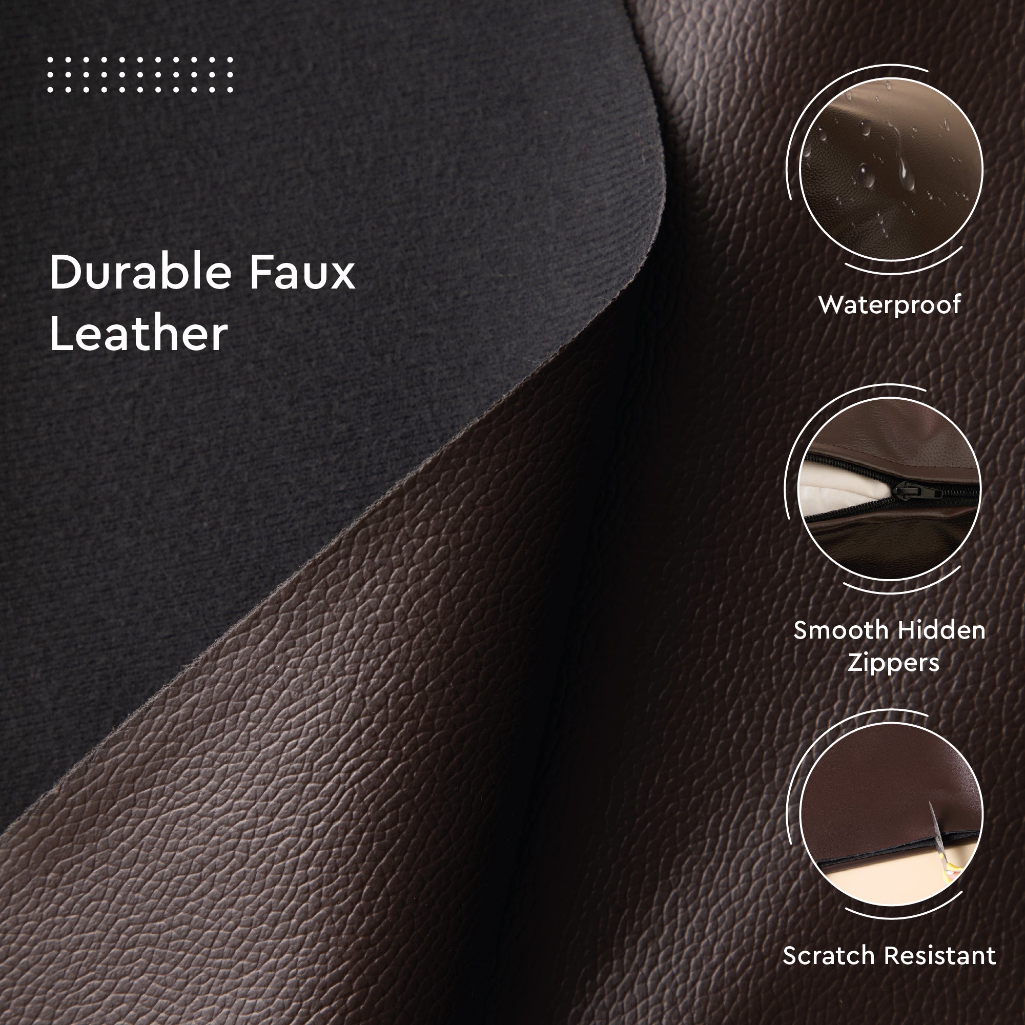 PVC Leather Dark Brown Stitch Cushion Cover (Pack of 1)