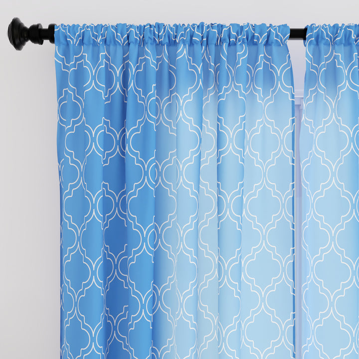 Polyester Trellis Blue Curtain (Pack of 2)