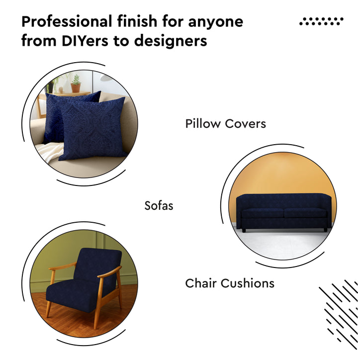 Embossed Velvet Navy Blue Fabric