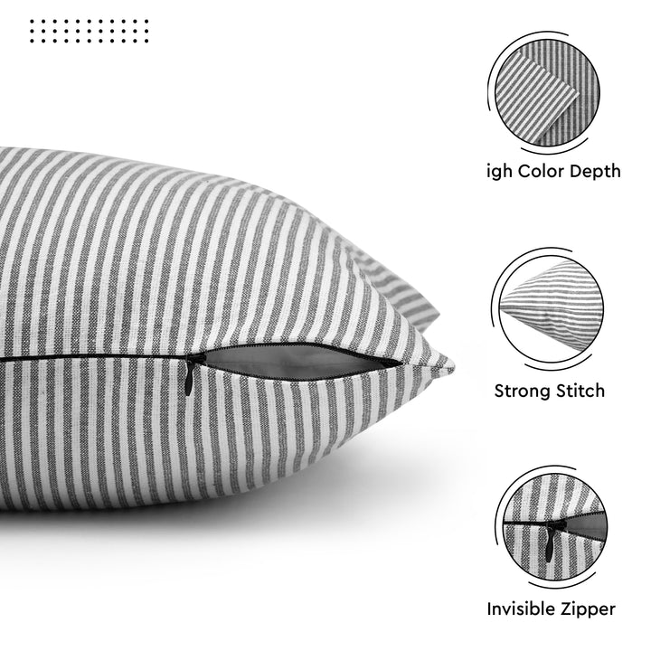 Cotton Ticking Black Cushion Cover (Pack of 2)