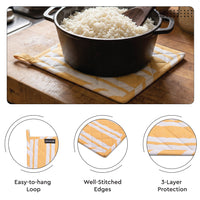 Cotton Franca Yellow Stripes Apron + Oven Glove + Pot Holder (Pack of 3)