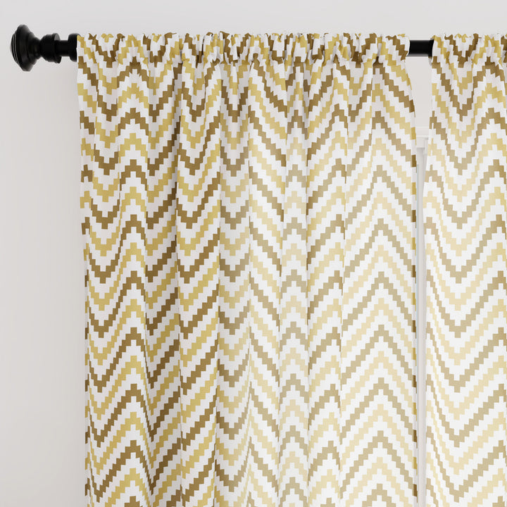 Polyester Chevron 1 Beige Curtain (Pack of 2)