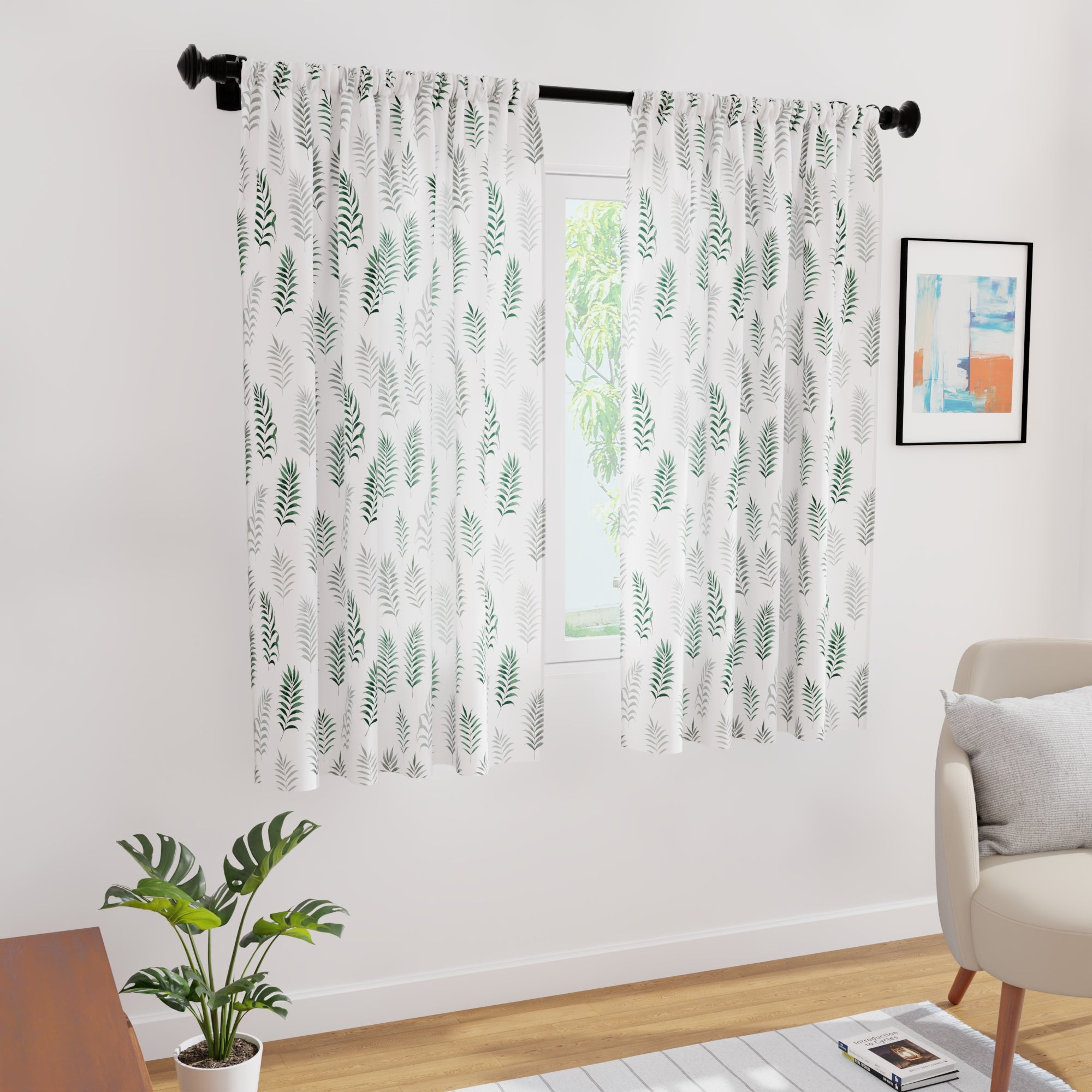 Polyester Palm Green Curtain (Pack of 2)