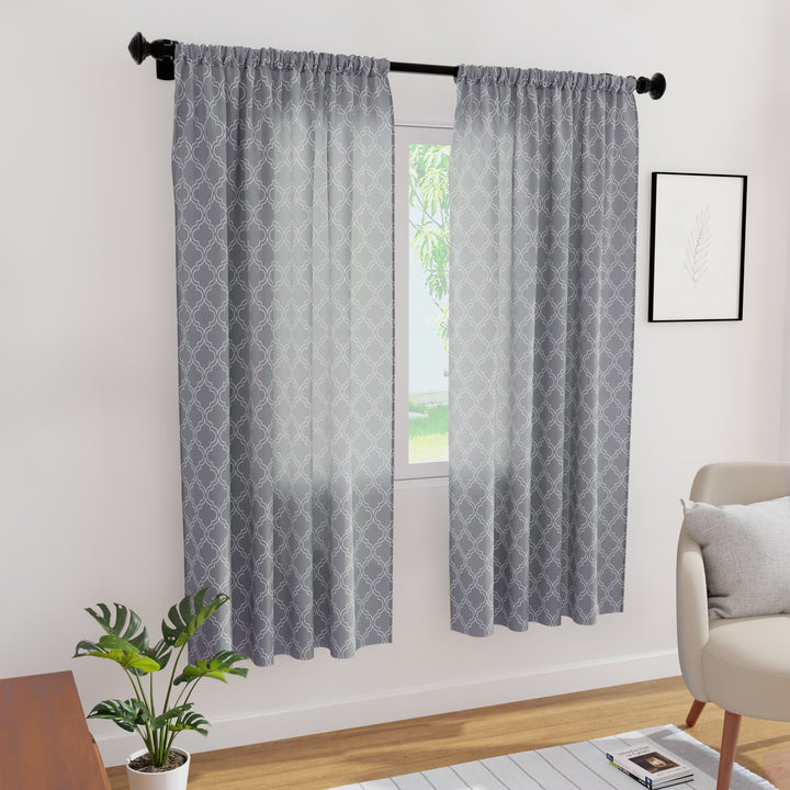 Polyester Trellis Grey Curtain (Pack of 2)