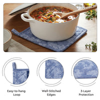 Cotton Floral Blue Oven Glove & Pot Holder